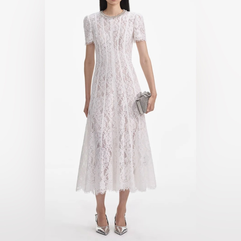 Self-Portrait White Sequin Midi Dress